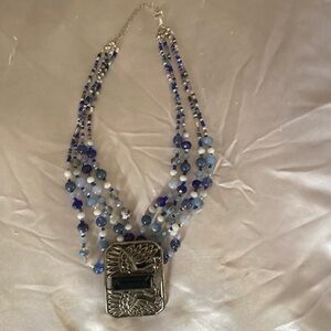 Peacock pendant necklace with removable peacock. Stunning blues!